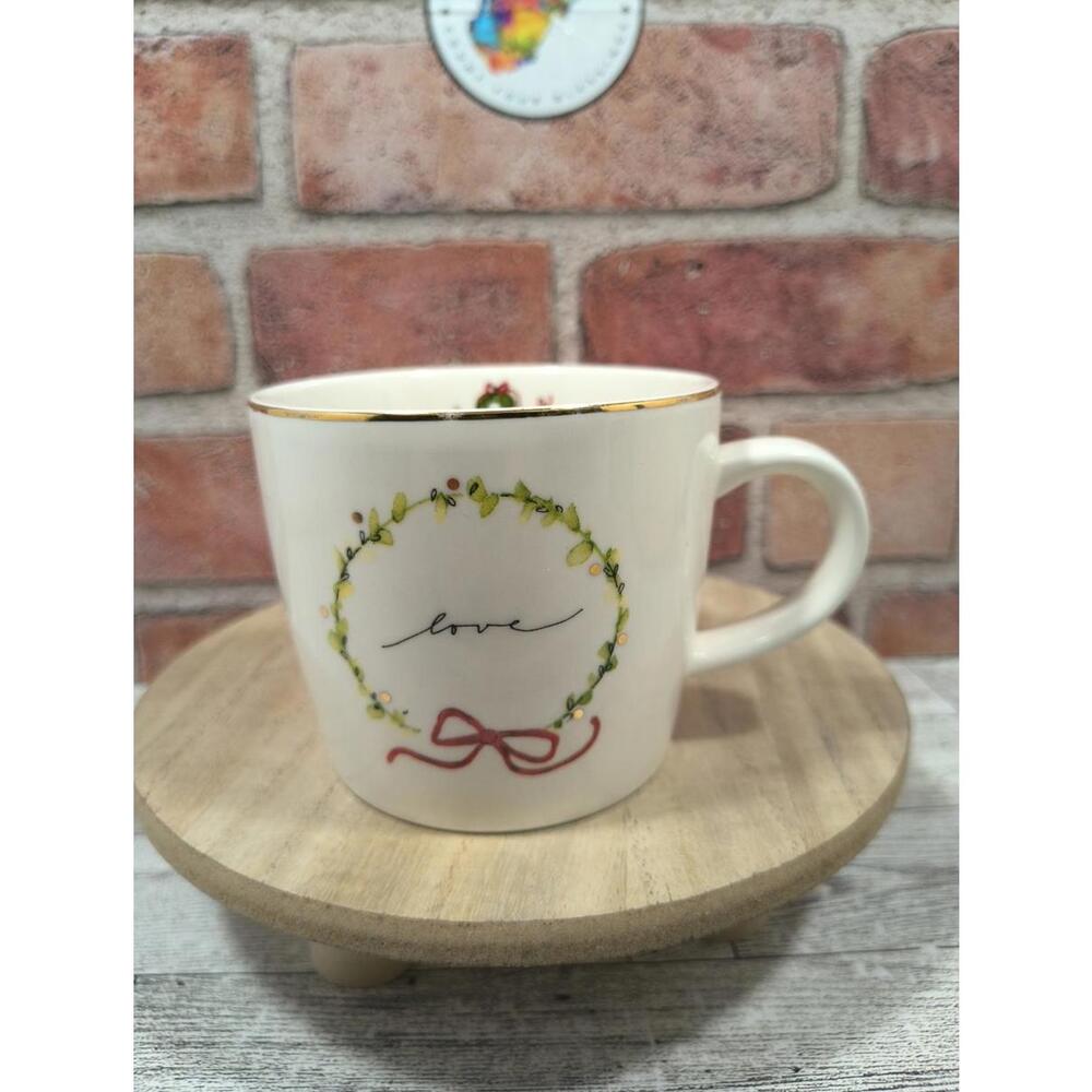 Christmas Wreath Love Coffee Mug Jenny Parkhurst Vintage Car Gold Rim Tea Cup